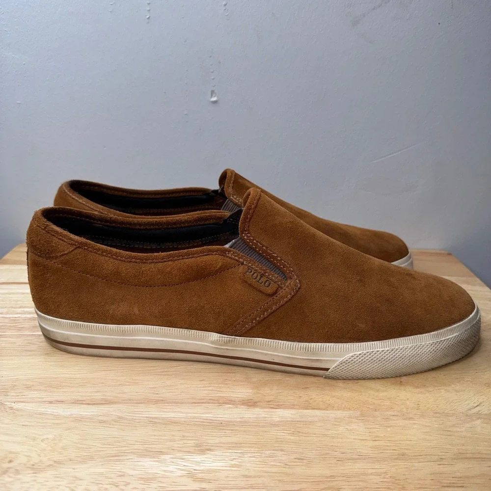 Polo Ralph Lauren Mens Vaughn Slip II Brown Suede Slip On Sneakers Size 14D